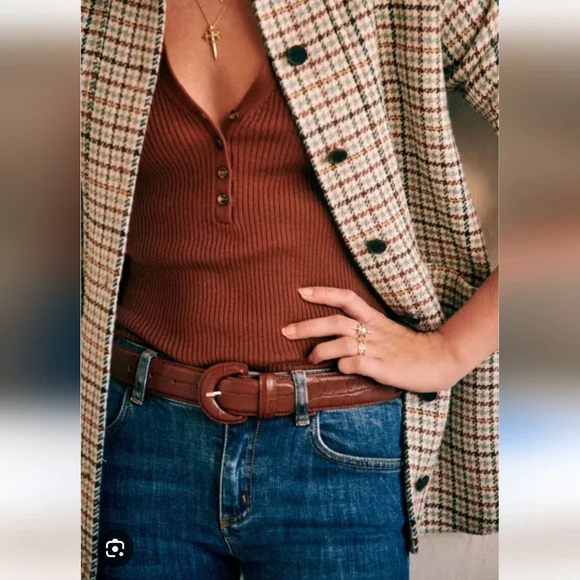 SÉZANE Will Cream Brown Houndstooth Plaid Wool Jacket RARE size Small NWT - Picture 5 of 13